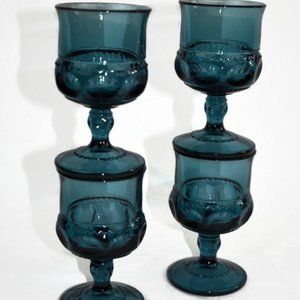 Indiana Glass Blue Teal Goblets Vintage